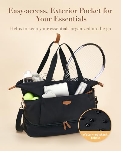 Missnine Weekender Bag for Women, Foldie Travel Bag Expandable with Shoes Compartment Travel Duffel 50L Carry on Overnight Gym - color: Black, size: Set (2 Pcs)