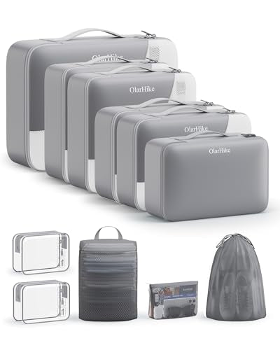 11 Set Packing Cubes for Travel, Gifts for Women Mom,Anti-Tearing Suitcase Organizer,OlarHike Vacation Essentials & Accessories for Cruise Ship - color: 04 Gray