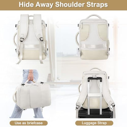 Sinaliy Travel Backpack, Carry on Flight Approved Backpack with Multi-Pockets, TSA Waterproof 17.3inch Laptop Backpack, Personal Item Travel Bag for Men Women, Beige - color: Beige, size: X-Large
