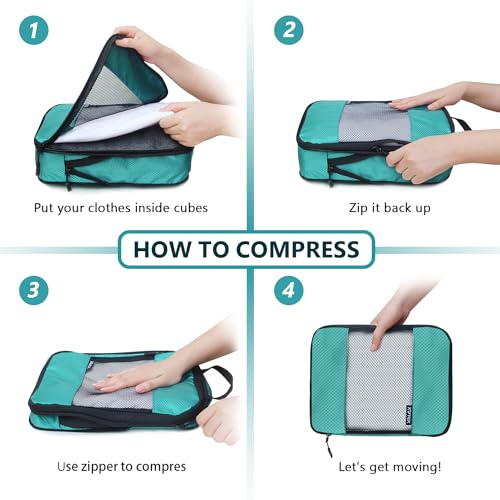 Compression Packing Cubes for Suitcases,5 Set Travel Essentials, Lightweight Luggage Organizer Bags, Travel Cubes for Carry on - color: Green