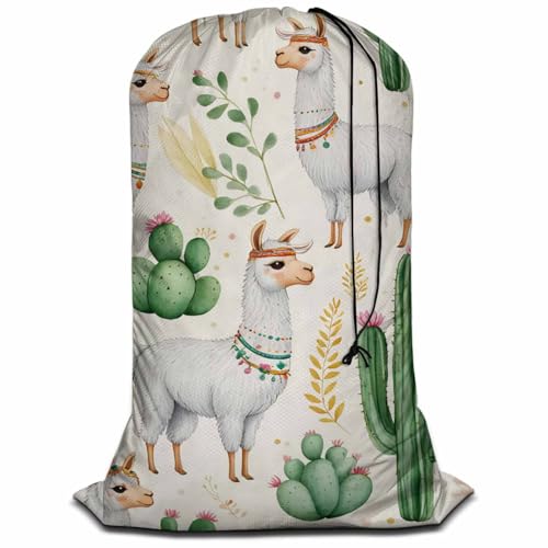 Swono Cute Llama Heavy Duty Large Laundry Bags 1 Pack 28 x 40 Inch Desert Cactus Plant Cacti Animal Plant XL Drawstring Travel Organizer Bag Fit Hamper Basket Camp Home, 4 Loads of Clothes - color: Cute Llama