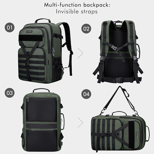 WITZMAN Carry On Travel Backpack for Men Large Convertible 45L Fit 17 Inch Laptop Backpack 3 in 1 Bag for Airline Approved(B688 Light Green) - color: Light Green