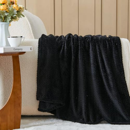 NEWCOSPLAY Super Soft Twin Blanket Black Premium Silky Flannel Fleece Leaves Pattern Lightweight Bed Blanket All Season Use (Black, Twin(60"x80")) - color: Black, size: Twin(60"x80")