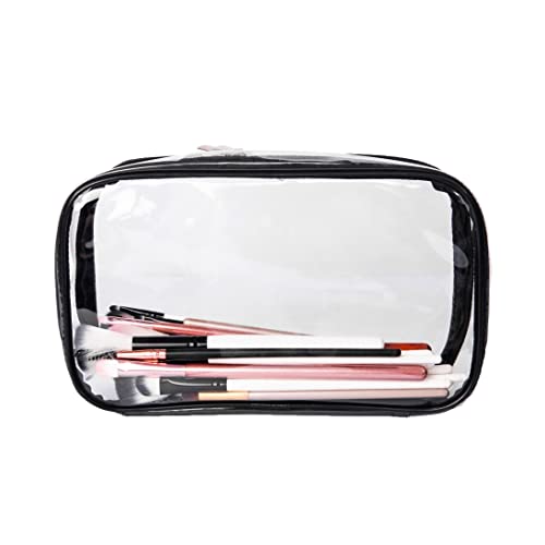 Portable Zippered Transparent Vinyl Travel Cosmetic Bag Clear PVC Makeup Kits Organizer Utility Pouch See Through Plastic TSA Approved Toiletry Carry Pouch - color: Clear