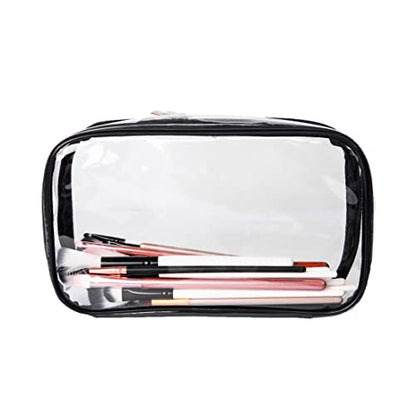 Portable Zippered Transparent Vinyl Travel Cosmetic Bag Clear PVC Makeup Kits Organizer Utility Pouch See Through Plastic TSA Approved Toiletry Carry Pouch - color: Clear