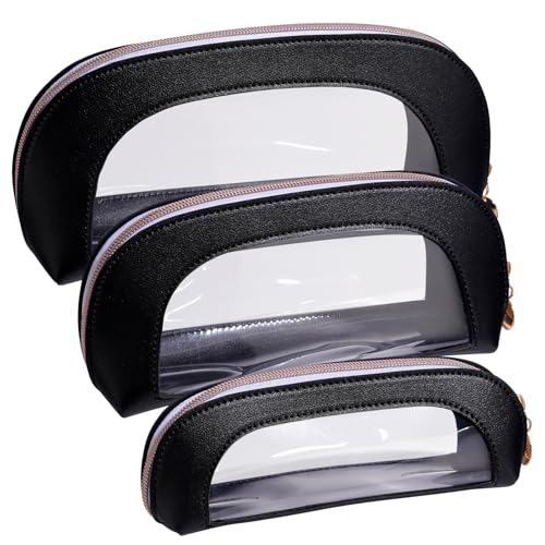 BS-MALL Makeup Bag Set Clear Travel Toiletry Organizer Pouches - Waterproof Cosmetic Bags with Zippers for Women, Toiletry Travel Kit for Vacation & Daily Use Pack of 3 - color: Black