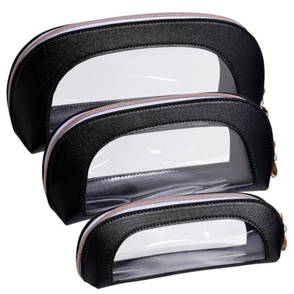 BS-MALL Makeup Bag Set Clear Travel Toiletry Organizer Pouches - Waterproof Cosmetic Bags with Zippers for Women, Toiletry Travel Kit for Vacation & Daily Use Pack of 3 - color: Black