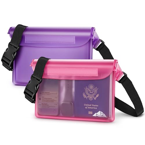 HEETA Waterproof Fanny Pack, Waterproof Pouch Dry Bag 2-Pack for Phone Passport Purse, Adjustable Waist Strap for Swimming Kayaking Boating Paddle Board Accessories Cruise Beach Camping Essentials - color: Pink & Purple