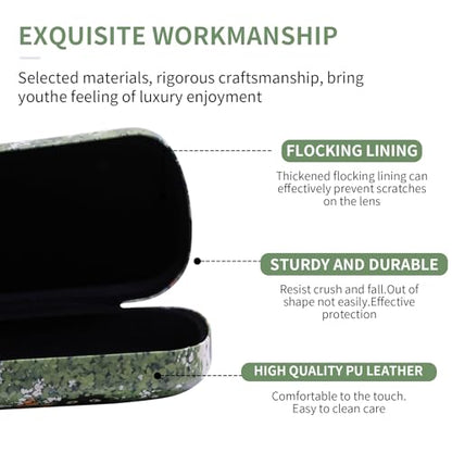 PERFECTSIGHT Sunglasses Case, Large Hard Shell Glasses Case, Cute PU Leather Protective Eyeglasses Case for Women Men - color: Green Cat