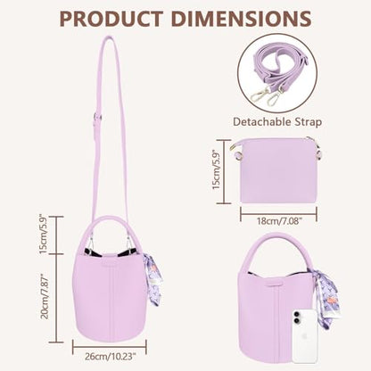 Vegan Leather Bucket Bag for Women Crossbody Bucket Purse with Removable Fashion Bucket Handbag - color: Purple