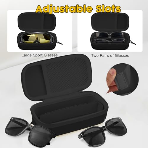 Double Eyeglasses Case,Hard Shell Glasses Case Travel Sunglasses Organizer with Adjustable Slot & Clip for Men Women - color: Black
