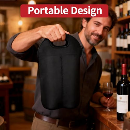 Bottle Caddy Bag Whiskey,2 Pack | Insulated Neoprene,Protective Bottle Carrier Tote with Soft Handle for Outdoor, Picnic & Gift, Fit 4Bottles