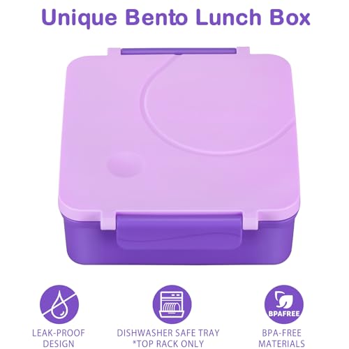 Bento Lunch Box Set for Kids with 8oz Soup Thermo, Leak-Proof Lunch Containers with 4 Compartment, Kids Thermo Hot Food Jar and Insulated Lunch Bag for Kid to School-Purple - color: Purple