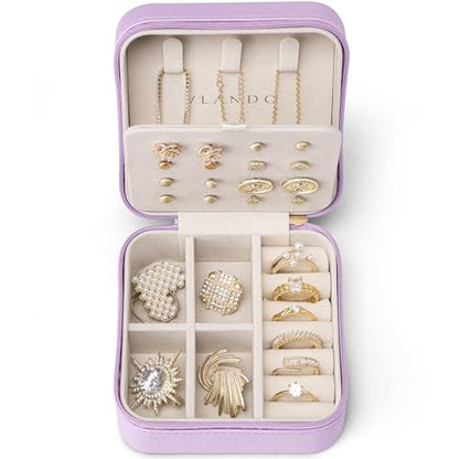 VLANDO Travel Jewelry Case, Small Travel Jewelry Organizer Box for Girls Women - Purple - color: Purple