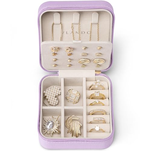 VLANDO Travel Jewelry Case, Small Travel Jewelry Organizer Box for Girls Women - Purple - color: Purple