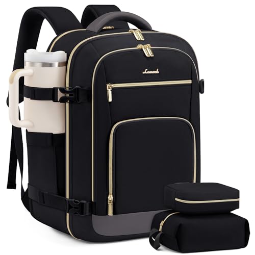 LOVEVOOK Carry On Backpack, 50L Large Travel Backpack For Airplanes, TSA Personal Item Travel Bag, Waterproof Daypack Fits 18 Inch Laptop, Business Weekender Overnight with 3 Packing Cubes, Black Grey - color: Black-grey, size: 50l-18 Inch-4pcs