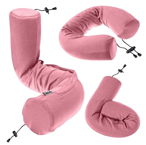 Dot&Dot Twist Memory Foam Travel Pillow for Airplanes - Travel Neck Pillow for Sleeping - Airplane Pillow for Neck Support, Chin, Lumbar and Leg - Adjustable, Bendable Neck Roll Pillow - color: Pink, size: Adjust (26" w/ cord)