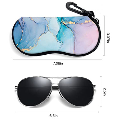 Sunglasses Soft Case with Carabiner Ultra Light Neoprene Zipper Glasses Case - color: Pink Blue Marble