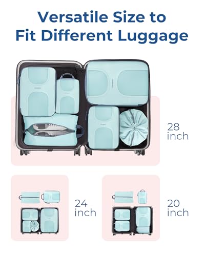 BAGSMART Compression Packing Cubes, 6 Set Packing Cubes for Suitcases, Lightweight Suitcases Organizers Bag Set & Compression Travel Cubes, Travel Essentials Packing Organizers - color: 06-Sky Blue
