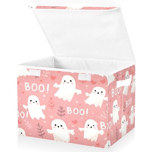 Halloween Baskets Collapsible Storage Bins with Lids, Ghost Love Grass Storage Boxes Clothes Baskets for Organizing - color: Halloween 2