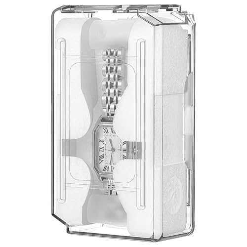 Healeved Acrylic Display Watch Case Clear Box with Inner Holder Watch Display Case for Wristwatches Portable Container for Women Men, 4.72X2.63X1.65In