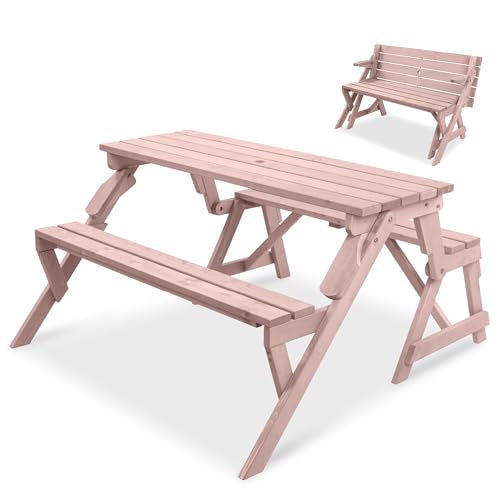 Best Choice Products 2-in-1 Transforming Interchangeable Outdoor Wooden Picnic Table Garden Bench for Backyard, Porch, Patio, Deck w/Umbrella Hole - Pink - color: Pink