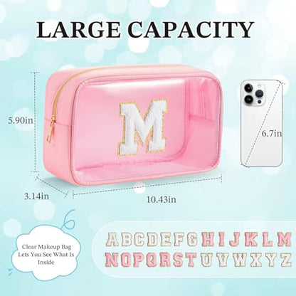 Personalized Initial Clear Makeup Bag Cosmetic Bags Travel Toiletry Bag Essentials Emergency Pouch Gifts for Girls Girlfriend Kids Birthday Graduation Teacher (Pink M) - style: M