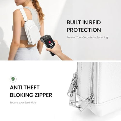 befen Genuine Leather Sling Bag for Women Anti Theft Crossbody Chest Bags Leather Fanny Packs for Travel with RFID Card Slots - color: White