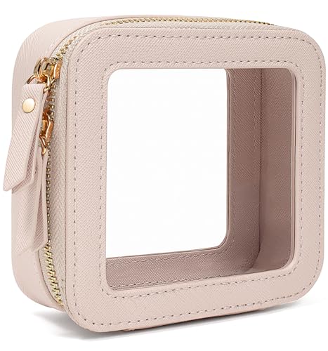 LETGO Clear Window Makeup & Sunscreen Bag TSA Approved Waterproof PU Leather Travel Toiletry Organizer with Gold Zipper,Portable Cosmetic Pouch for Summer Beach Vacation,Pool &Gym(Mini Beige) - color: Beige, style: Mini
