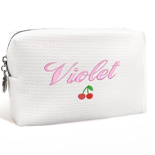 Personalized Cosmetic Bag Waffle Makeup Bag for Girls - Custom Travel Organizer Toiletry Bag with Embroidered Name - Personalized Bridesmaid gifts for Wedding - Gifts for Teen Girls Sister Friend