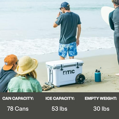 RTIC 52 Quart Ultra-Light Wheeled Hard Cooler Insulated Portable Ice Chest Box for Beach, Drink, Beverage, Camping, Picnic, Fishing, Boat, Barbecue, 30% Lighter Than Rotomolded Coolers - color: Marine/Canvas