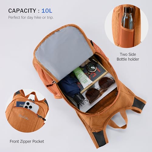 Uselike 10L Small Hiking Backpack Travel Daypack Lightweight Packable Back Pack for Women Men(Orange) - color: Orange