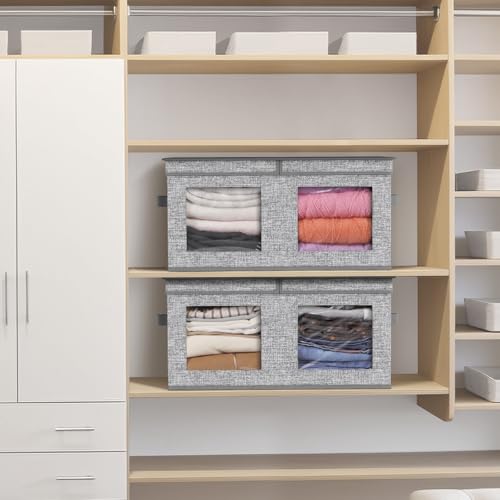 Univivi Large Foldable Fabric Storage Bins with lids [2-Pack] Collapsible Closet Storage Box for Clothes, Closet Organizer with Handles, Storage Cube Basket for Home, Bedroom (Grey, 24" x17" x 12") - color: Grey Pattern, size: 24''-2 Pack