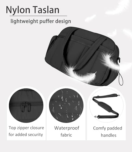 Lightweight Travel Duffle Bag for Women, Quilted Puffy Weekender with Wet Pocket for Gym, Overnight, Personal Item Carry On, Black - color: Black