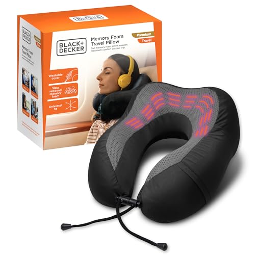 BLACK+DECKER Cooling Gel Memory Foam Neck Pillow – Travel Pillow for Plane, Car & Train – Ergonomic Neck Support, Slow Rebound Memory Foam, Washable Cover, Universal Fit, Black - color: Black