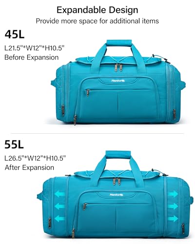 Hanke Expandable Carry On Luggage Bag,3 in 1 Duffle Bag for Travel,45L-55L Weekender Overnight Bag with 15.6" Compartment for Women & Men (Caribbean Blue) - color: Caribbean Blue