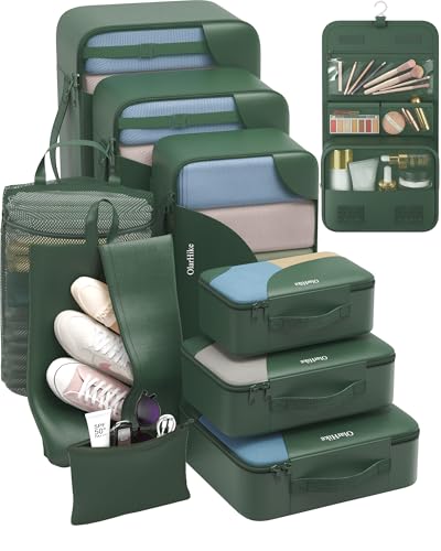 10 Set Packing Cubes for Travel, Gifts for Women Mom,Anti-Tearing Suitcase Organizer,OlarHike Vacation Essentials & Accessories for Cruise Ship - color: 06 Dark Green