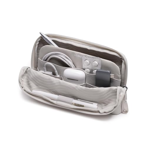 orbitkey KonMari Expandable Desk Storage Pouch – Fold-Down Access Panel, Pen Loop, Recycled Water-Resistant Material – Self-Standing Organizer for Office, Travel, Tech Gear (Stone) - color: Stone