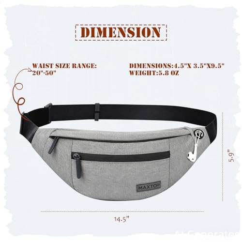 MAXTOP Large Crossbody Fanny Pack with 4-Zipper Pockets,Gifts for Enjoy Sports Festival Workout Traveling Running Casual Hands-Free Wallets Waist Pack Phone Bag Carrying All Phones - color: Grey, style: Large Fanny Pack(4 Zipper Pockets)