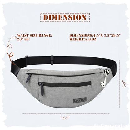 MAXTOP Large Crossbody Fanny Pack with 4-Zipper Pockets,Gifts for Enjoy Sports Festival Workout Traveling Running Casual Hands-Free Wallets Waist Pack Phone Bag Carrying All Phones - color: Grey, style: Large Fanny Pack(4 Zipper Pockets)