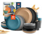 Teivio 32-Piece Kitchen Plastic Wheat Straw Dinnerware Set, Service for 8, Dinner Plates, Dessert Plate, Cereal Bowls, Cups, Unbreakable Colorful Plastic Outdoor Camping Dishes, Cerulean Hues - color: Cerulean Hues