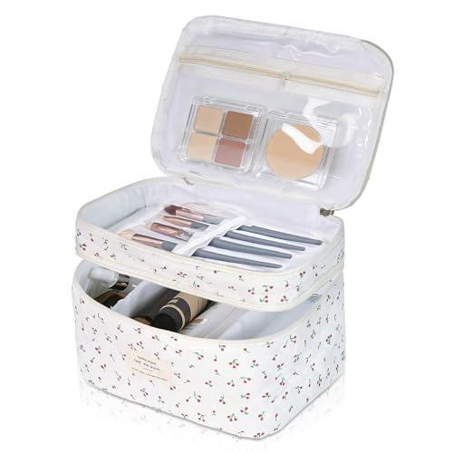 Gosect Makeup bag, Large Cosmetic Bag for Women Girls, Cute Quilted Makeup Bags, Floral Coquette Aesthetic Toiletry Bag, Travel Make Up Organizer Bag (Cherry) - color: Chery
