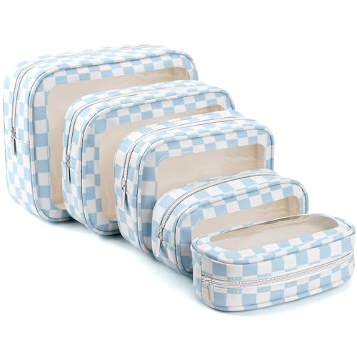 YOPCDJ 5PCS Diaper Bag Organizer Pouch Set, TSA Approved Toiletry Bag，Clear Waterproof TPU Makeup Bag Set Travel Organizer Bags for Women and Kids - color: Bule, size: 5pcs