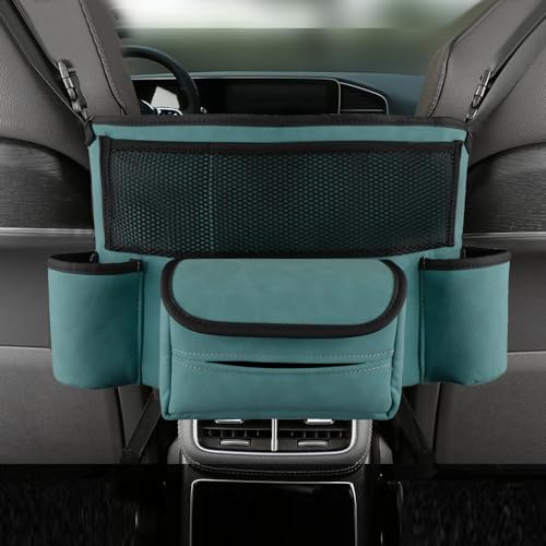 Car Organizer, Blue, Rectangular, 2 Compartments, Faux Leather, Portable, Car Seat Storage Organizer, CADDY, Hanging Mount, Car Organization - color: Blue