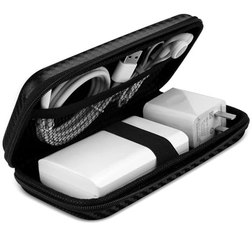 iMangoo Travel Essential Electronics Organizer Pouch Charger Case, Shockproof Dual Zipper Power Bank Cables Tech Accessories Purse, Men & Women Travel Must Have Storage Bag, 6.5x3.2x1 inch Fiber Black - color: FiberBlack, size: Small