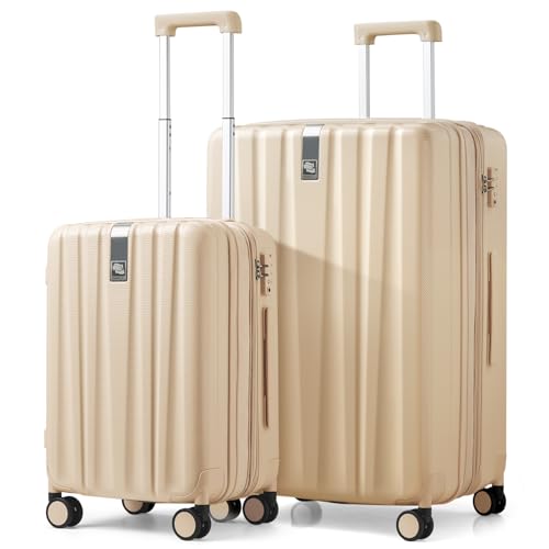 Hanke Expandable Hard Shell Luggage Sets 2 piece Carry on Luggage with Wheels Suitcases Lightweight Checked Travel Luggage Rolling Large Suitcase Travel Luggage Bag Woman Men 20/29 Inch Cuba Sand Pink - color: Cuba Sand, size: Expandable 2 piece Set（20/29