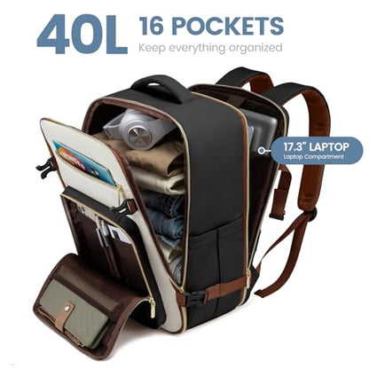 LOVEVOOK Travel Backpack For Women,40L Carry On Backpack Flight Approved,TSA Personal Item Travel Bag Fits 17 Inch Laptop,Business Weekender Overnight Daypack with Toiletry Bag and Cubes - color: Dark Purple and Blue and Black, size: 17.3 Inch-40L-4Pcs