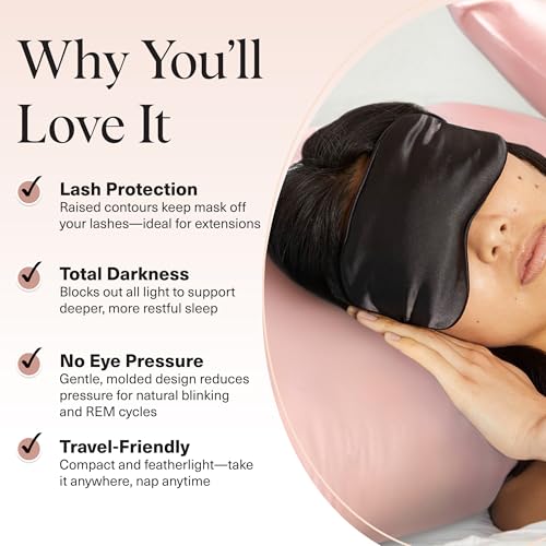 Kitsch Weighted Satin Sleep Mask - Weighted Eye Masks for Sleep and Travel - Lavender Ultra-Soft Sleeping Eye Mask for Women and Men - Light Blocking, Adjustable Strap, (4.1oz/116g) - color: Weighted Black