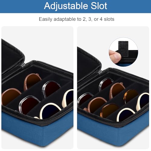 Bukere Travel Sunglasses Organizer Case, Adjustable Slot For Multiple Pairs, Portable Eyeglasses Storage Box for Men Women - color: Blue, style: 4 Slots