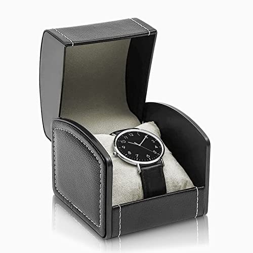 Single Watch Case, PU Leather Watch Travel Case with Removable Cushion, Portable Jewelry Storage Case Organizer Square Watch Box Bracelet Holder for Most Watches and Smart Watch (black) - color: black